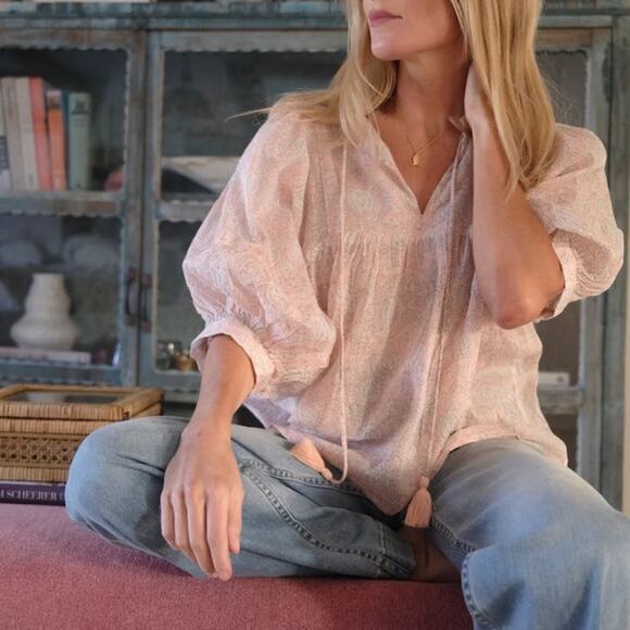 Marea Steph Blush Pink 3/4 Balloon Sleeves Slouchy Pullover Top Women’s Small - Picture 10 of 11